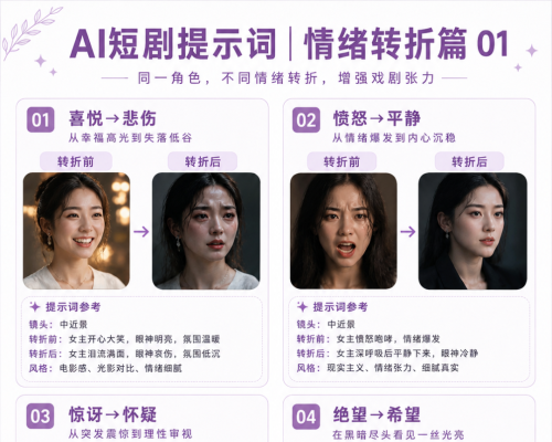 AI短剧人物没情绪？这套「情绪转折提示词」直接把戏剧张力拉满！